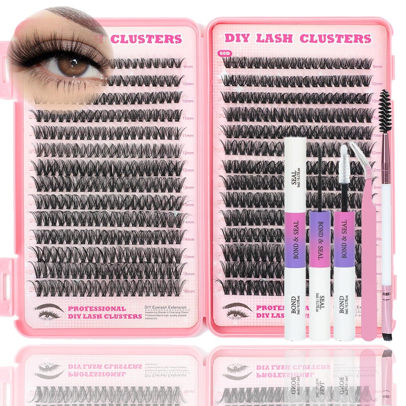 ISTGIFT Lash Clusters Kit, 560 Pcs Eyelashes Clusters Kit 9-16mm Individual Lash Extension Kit D Curl Fluffy Wispy False Eyelashes (50D+60D New, Lash Clusters Kit) - Image 1