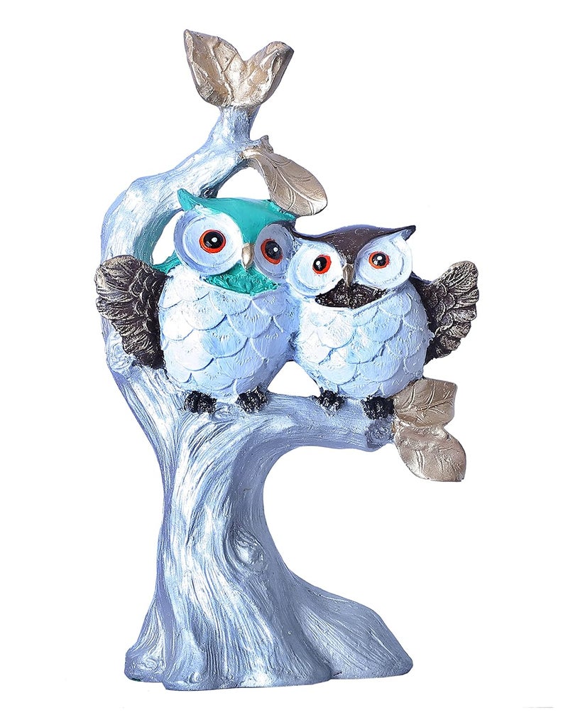 DEQUERA DEQUERA Handcrafted Owl Couple on Tree Showpiece Bird Statue for Home Dcor Living Room Bedroom Table Top Antique Garden Decoration Items 26 X 17 cm MultiSilver - Image 1