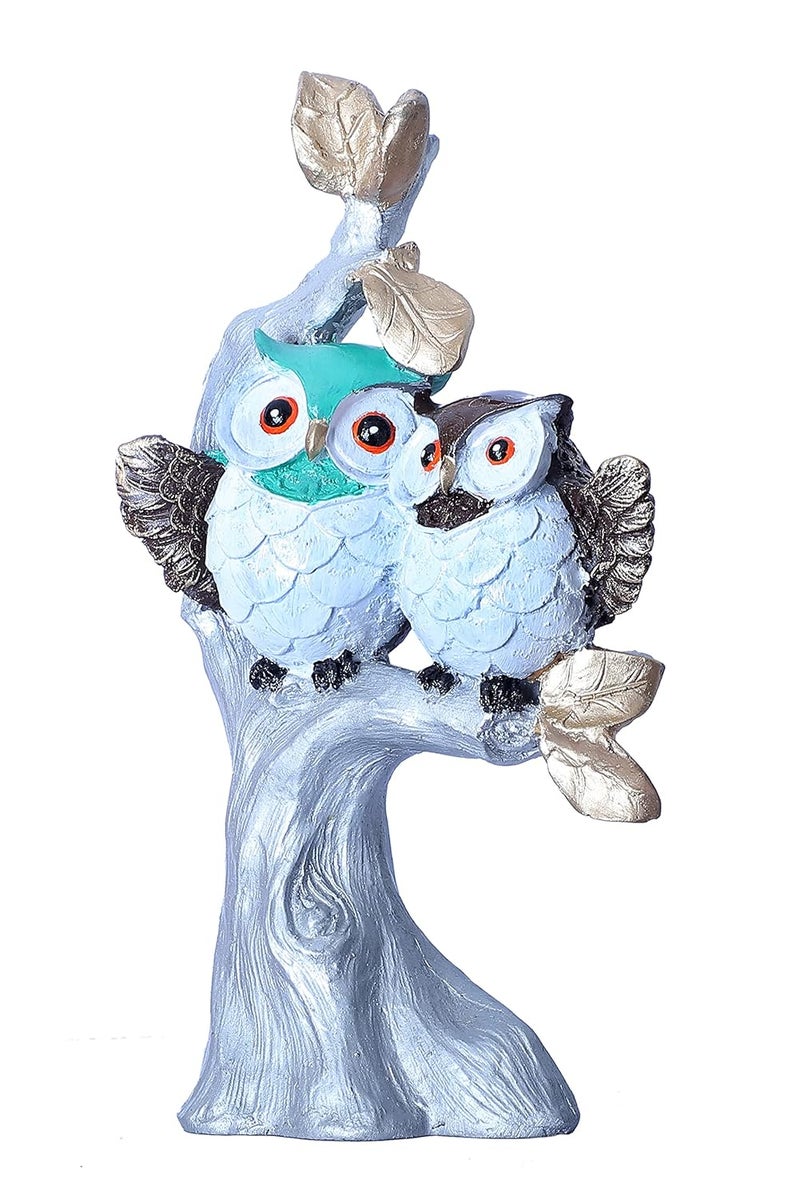 DEQUERA DEQUERA Handcrafted Owl Couple on Tree Showpiece Bird Statue for Home Dcor Living Room Bedroom Table Top Antique Garden Decoration Items 26 X 17 cm MultiSilver - Image 3