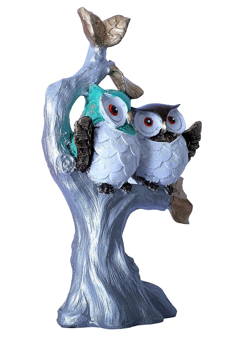 DEQUERA DEQUERA Handcrafted Owl Couple on Tree Showpiece Bird Statue for Home Dcor Living Room Bedroom Table Top Antique Garden Decoration Items 26 X 17 cm MultiSilver - Image 2