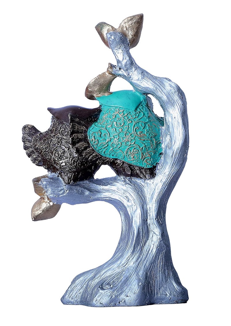 DEQUERA DEQUERA Handcrafted Owl Couple on Tree Showpiece Bird Statue for Home Dcor Living Room Bedroom Table Top Antique Garden Decoration Items 26 X 17 cm MultiSilver - Image 4
