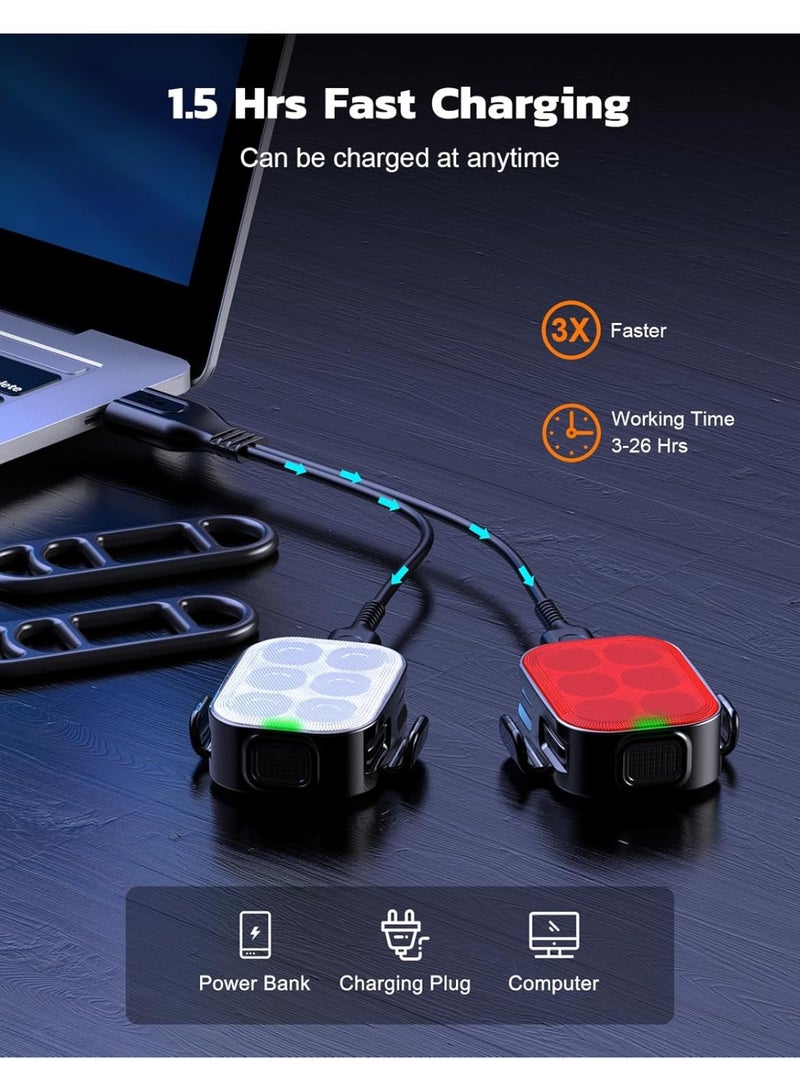 أضواء رقيقة جدا, أضواء الدراجة القابلة لإعادة الشحن USB للركوب الليلي, ضوء الدراجة IP65 مقاوم للماء, 4 + 6 أوضاع ضوء الدراجة الأمامية ومجموعة ضوء الذيل,1.5 ساعة الشحن السريع, سهل التركيب - Image 3