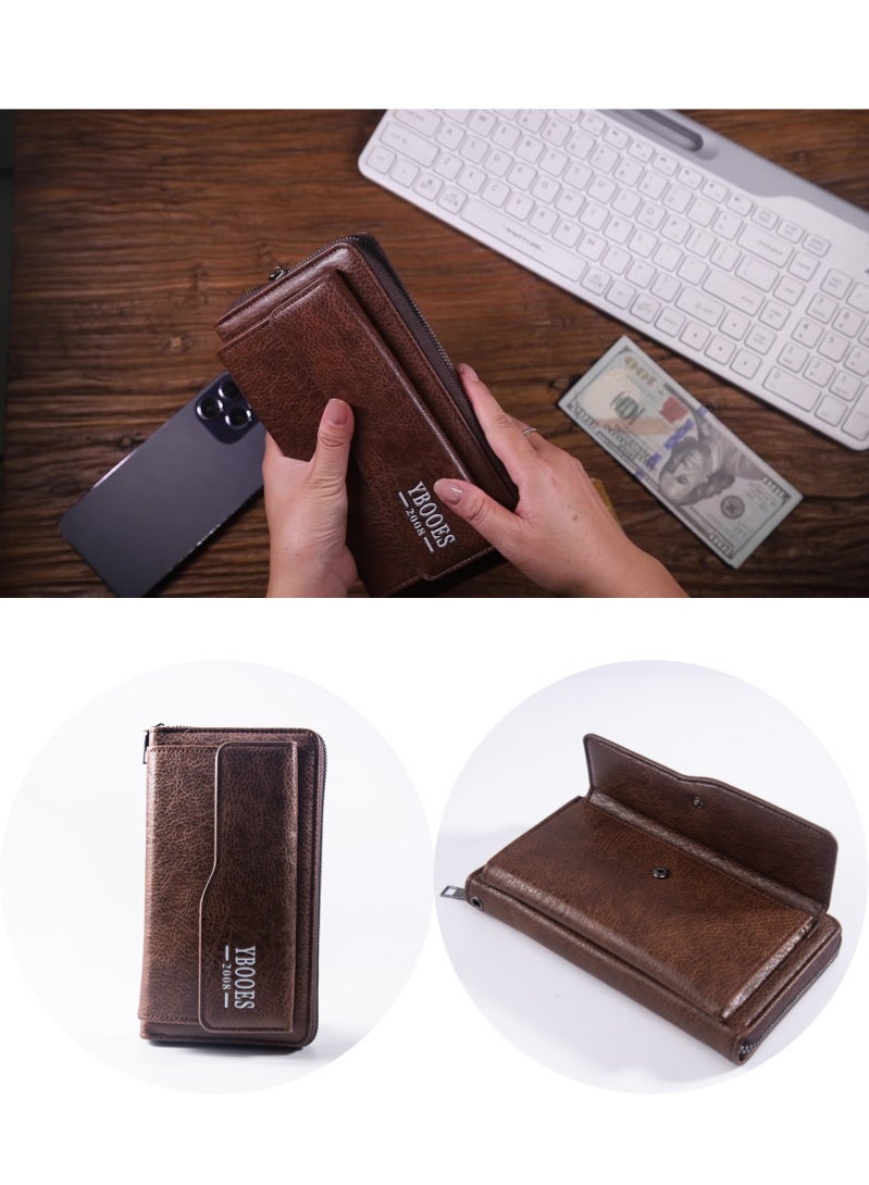 YBOOES Large Wallet Clutch Long Leather Phone Purse Business Hand Clutch Bag Card Holder Travel Wallet for Men Women Father Husband - Image 3