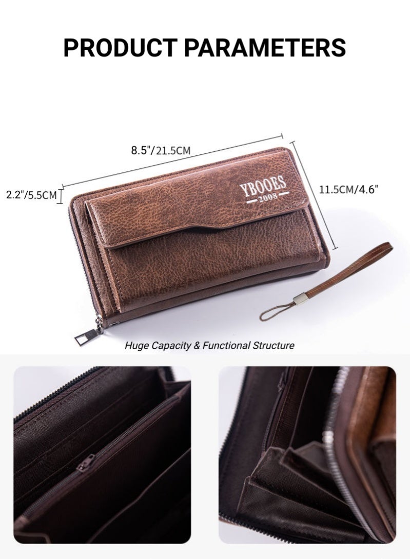 YBOOES Large Wallet Clutch Long Leather Phone Purse Business Hand Clutch Bag Card Holder Travel Wallet for Men Women Father Husband - Image 5