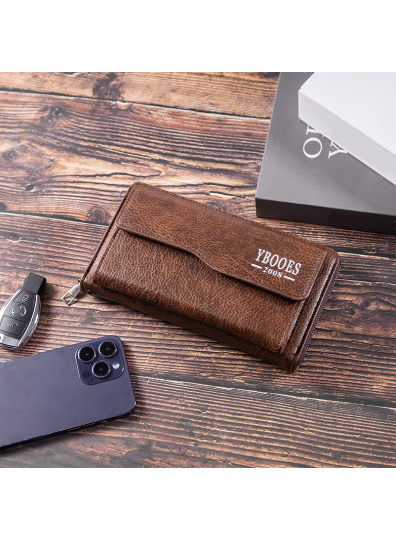 YBOOES Large Wallet Clutch Long Leather Phone Purse Business Hand Clutch Bag Card Holder Travel Wallet for Men Women Father Husband - Image 2