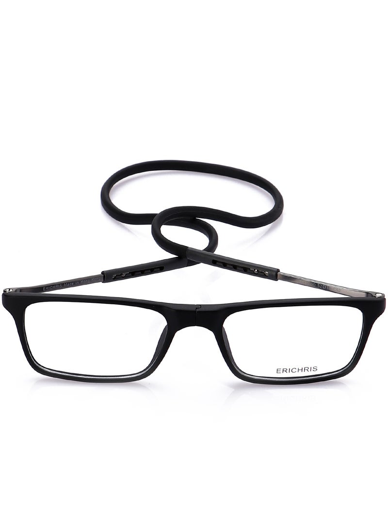 ERICHRIS - Rectangular frame optical reading glasses +1.50 with strap holder for men - Image 1