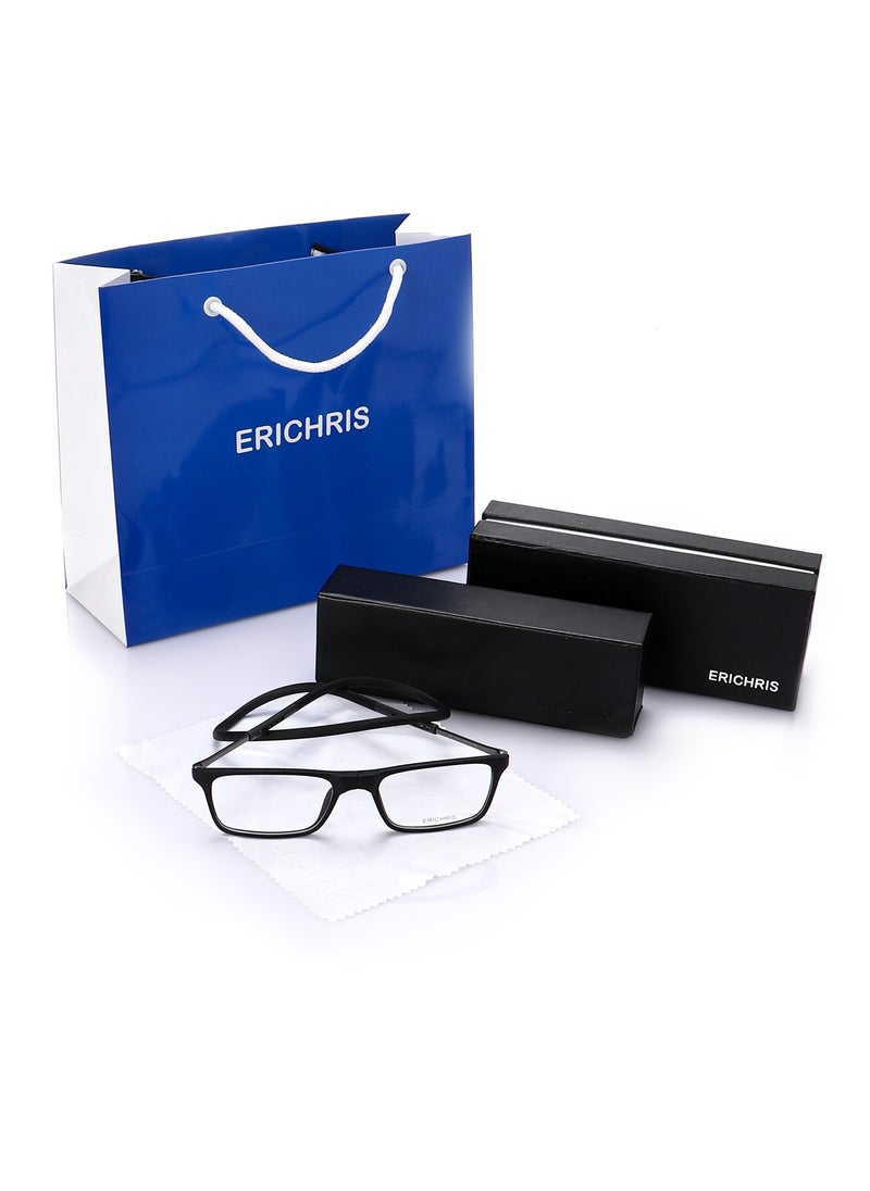 ERICHRIS - Rectangular frame optical reading glasses +1.50 with strap holder for men - Image 1