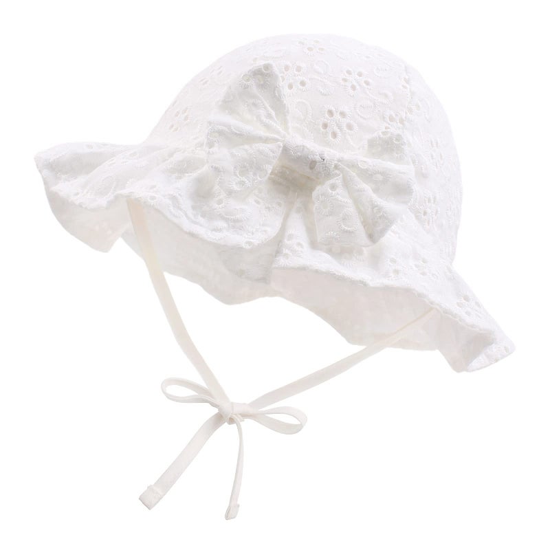 JANGANNSA Bow Baby Girls Summer Hat Flower Toddler Girls Sun Hat Cotton Breathable Infant Cap (White Flower, L) - Image 1