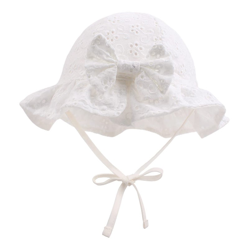 JANGANNSA Bow Baby Girls Summer Hat Flower Toddler Girls Sun Hat Cotton Breathable Infant Cap (White Flower, L) - Image 2