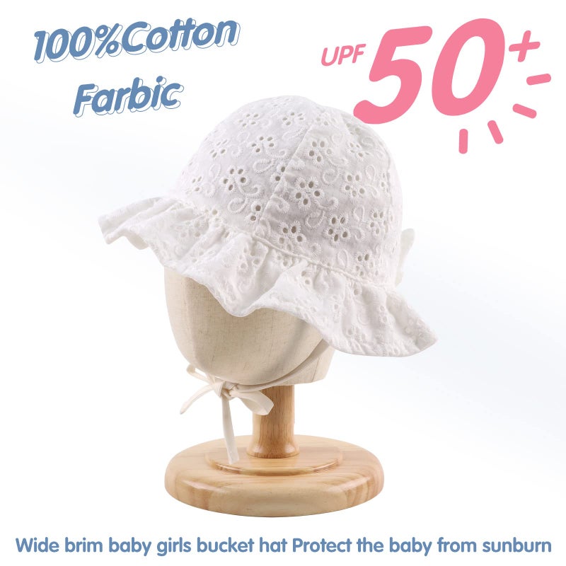 JANGANNSA Bow Baby Girls Summer Hat Flower Toddler Girls Sun Hat Cotton Breathable Infant Cap (White Flower, L) - Image 3