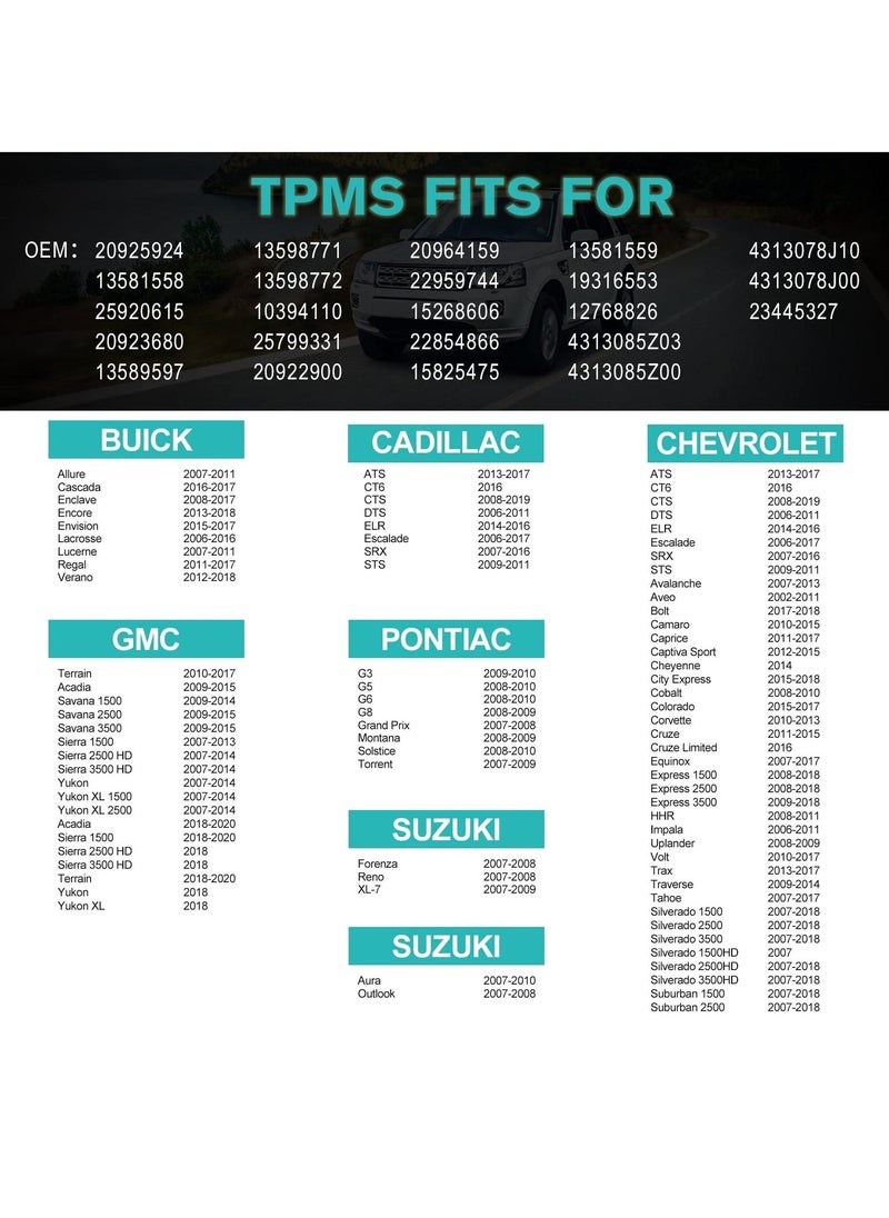 315MHz Tire Pressure Sensor, TPMS Sensor Replacement for GMC Sierra, Buick, Cadillac, Chevy Impala, HHR, Equinox, Tahoe, Traverse, Malibu, Suburban, Replaces 13586335, 13581558, 13598771, 13598772 - Image 3