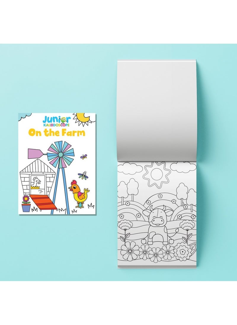 Hinkler Jr Kaleidoscope Colouring Kit – On the Farm Edition, Includes 64-page colouring book with 5 pastel markers and 50 fun stickers, Fun Colouring Activity for Kids, Perfect Gift for Farm-Themed Art Play - Image 3
