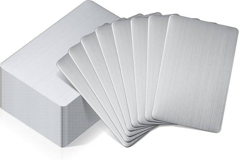 Tandefio 50 Pcs 304 Stainless Steel Metal Business Cards Sublimation Blank Steel Card Laser Engraving Stainless Cards for House Office Customer DIY Gift Plate Cards (0.4 mm Thickness) - Image 1