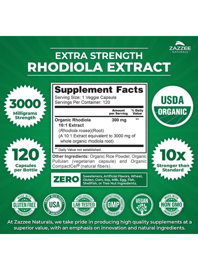 Zazzee USDA Organic Rhodiola 10:1 Exract, 3000 mg Strength, 120 Capsules, 4 Month Supply, Standardized and Concentrated 10X Extract, 100% Vegetarian, Extra Strength, All-Natural and Non-GMO - Image 3