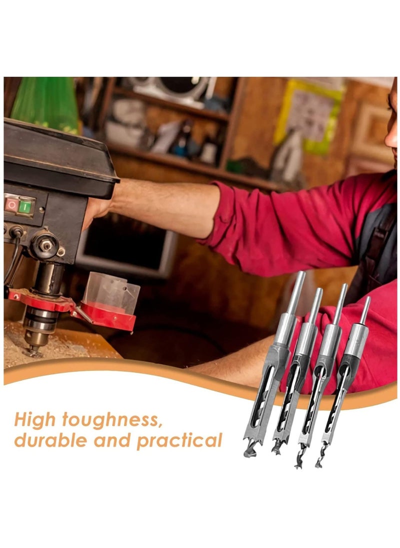 Square Hole Drill Bits for Wood, 4 PCS Woodworking Hole Saw Mortising Chisel Drill Bits,(Size: 6.4mm/8mm/9.5mm/12.7mm) - Image 3