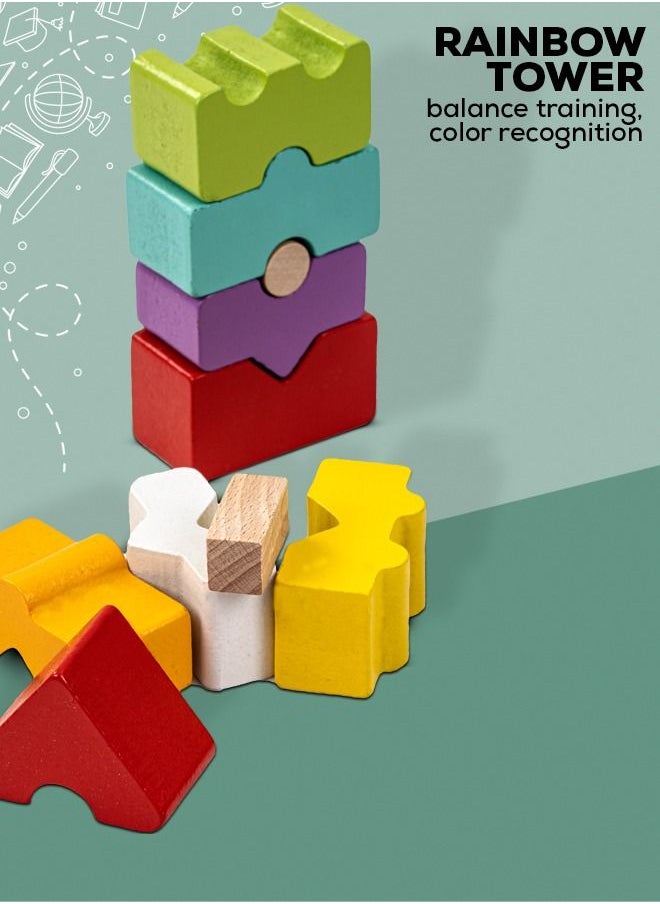 BAYBEE Wooden Rainbow Tower Building Blocks for Kids Toys Wooden Blocks Toy Color Shape Stacking Toys for Kids Early Learning Educational Baby Toys Block Puzzle Toys For Kids 3+Years Assorted  - Image 4