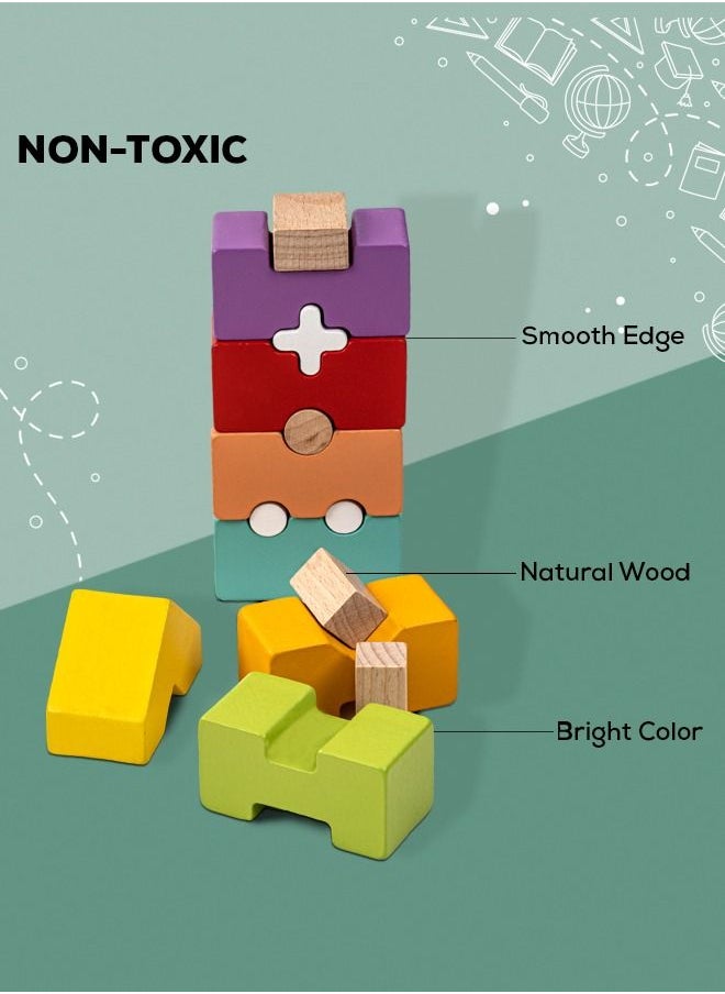 BAYBEE Wooden Rainbow Tower Building Blocks for Kids Toys Wooden Blocks Toy Color Shape Stacking Toys for Kids Early Learning Educational Baby Toys Block Puzzle Toys For Kids 3+Years Assorted  - Image 5