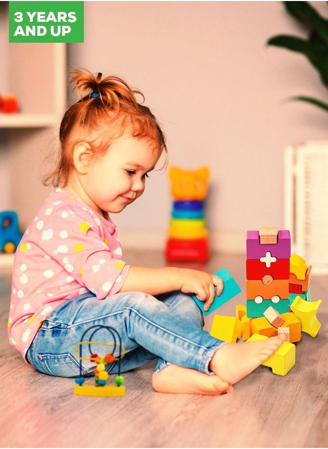 BAYBEE Wooden Rainbow Tower Building Blocks for Kids Toys Wooden Blocks Toy Color Shape Stacking Toys for Kids Early Learning Educational Baby Toys Block Puzzle Toys For Kids 3+Years Assorted  - Image 2