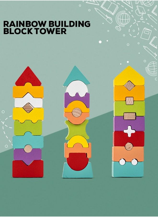 BAYBEE Wooden Rainbow Tower Building Blocks for Kids Toys Wooden Blocks Toy Color Shape Stacking Toys for Kids Early Learning Educational Baby Toys Block Puzzle Toys For Kids 3+Years Assorted  - Image 3