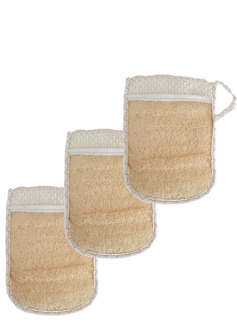 إسكدنيا ليف حمام طبيعي لتقشير الجسم و المساج قفاز شعيرات السيزال الطبيعية، لتقشير وتنظيف وتهدئة البشرة مجموعة من 3 اسفنجة مقشرة للجسم - Image 3