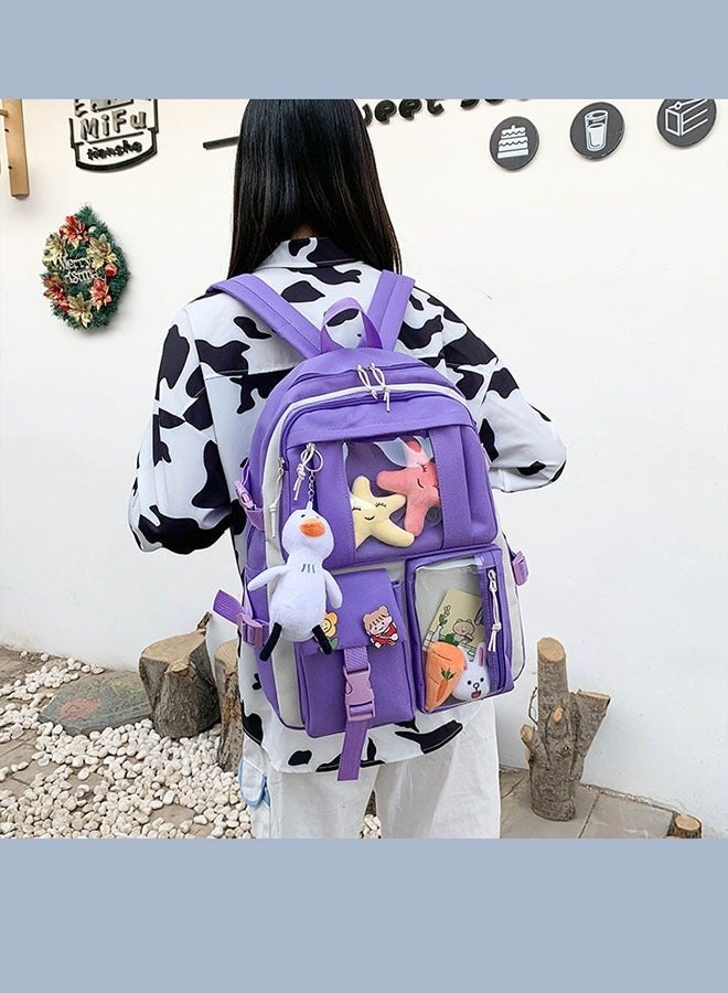 MLADEN 4Pcs Backpack School Bags Set Lightweight Large Capacity Backpacks Messenger Bag Pencil Bag Shoulder bag for Teen Girls School Backpack Purple - Image 4