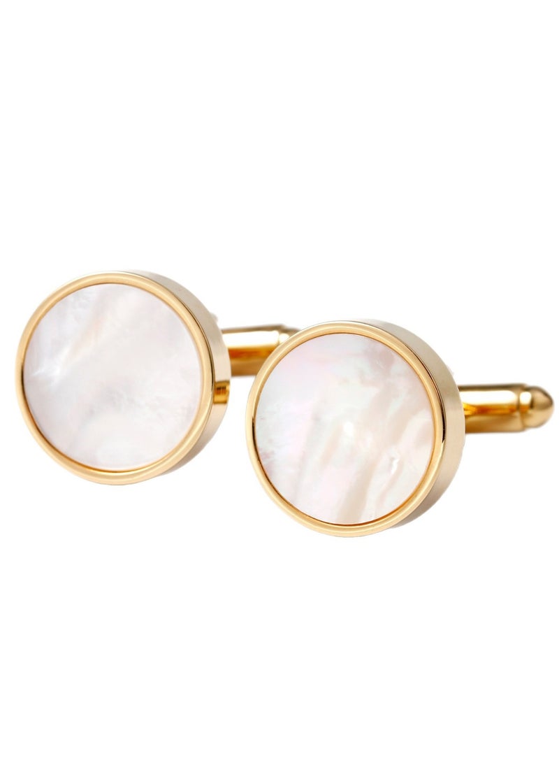 TOVELE5 Luxury French Minimalist Round Gold Cufflinks with Shell Inlay - Image 1