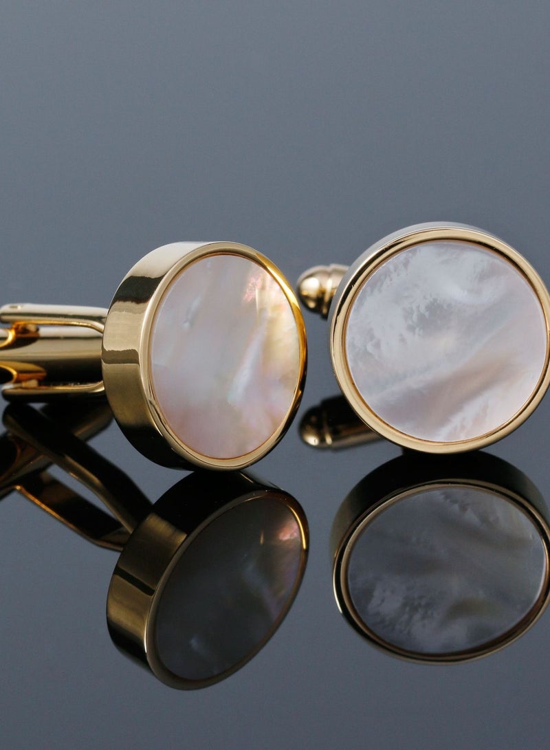 TOVELE5 Luxury French Minimalist Round Gold Cufflinks with Shell Inlay - Image 4