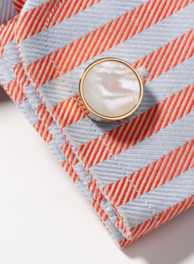 TOVELE5 Luxury French Minimalist Round Gold Cufflinks with Shell Inlay - Image 5