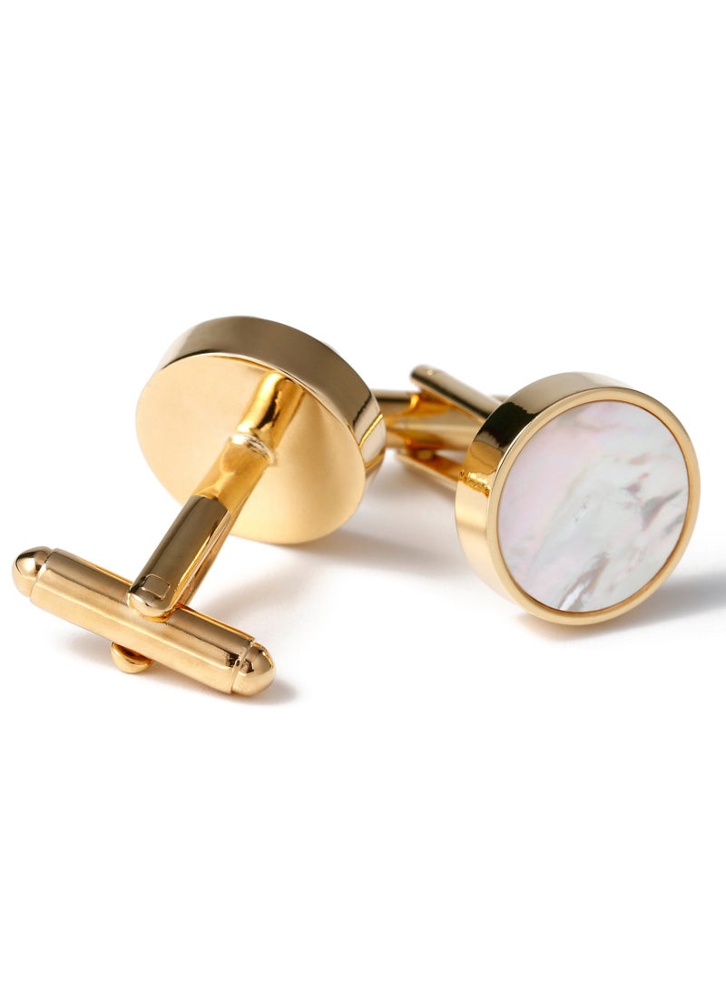TOVELE5 Luxury French Minimalist Round Gold Cufflinks with Shell Inlay - Image 2