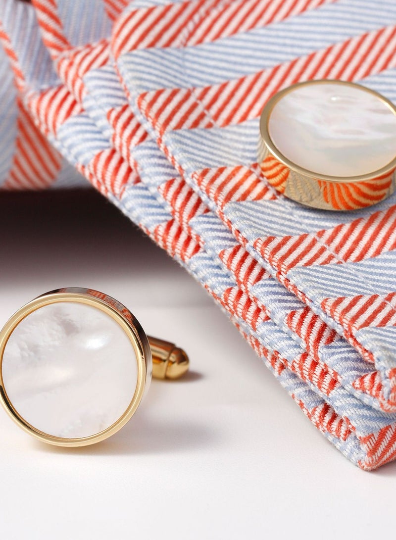 TOVELE5 Luxury French Minimalist Round Gold Cufflinks with Shell Inlay - Image 3