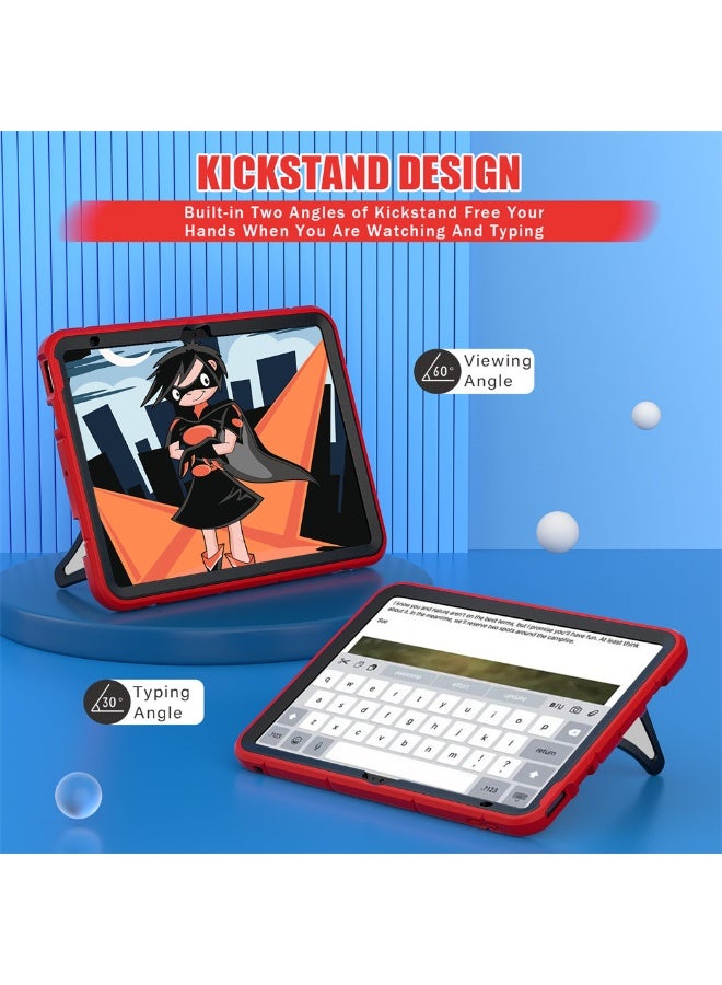 حافظة لجهاز iPad (A16) من الجيل الحادي عشر مقاس 11 بوصة 2025/حافظة لجهاز iPad من الجيل العاشر مقاس 10.9 بوصة 2022 حافظة iPad حافظة واقية مزدوجة حامل ظهر ناعم من السيليكون مع حامل قلم Apple Pencil وحزام كتف للأطفال - Image 4