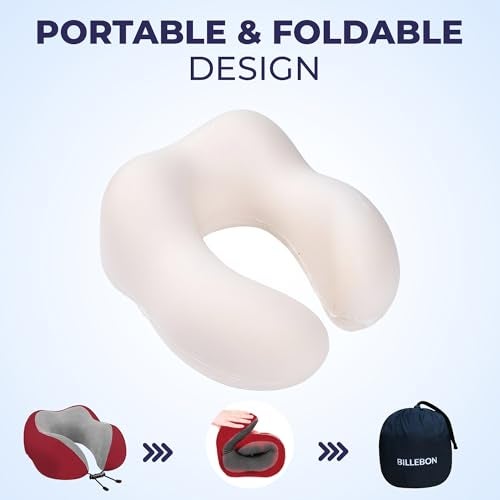 Billebon Neck Pillow for Travel – Comfortable Memory Foam Support, U-Shape Ergonomic Design, Portable for Flight Journeys, Lightweight Compact Build, Soft Washable Cover (Red with Eye Mask) - Image 3