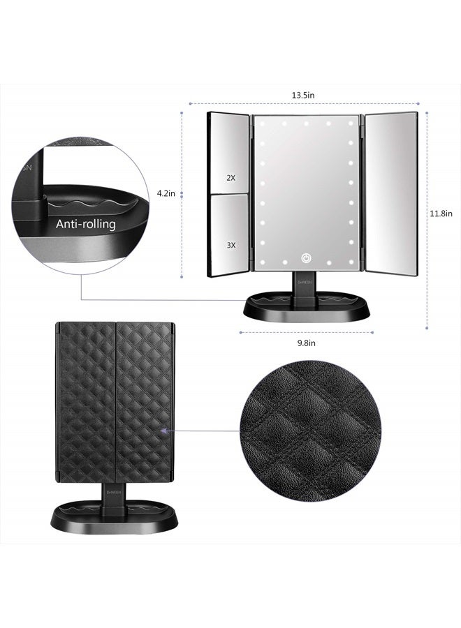 DeWEISN Trifold Lighted Vanity Makeup Mirror with 21 LEDs Lights,1x/2x/3x Magnification and Touch Screen Dimming,Two Power Supplies Makeup Mirror, Gift for Women - Image 2