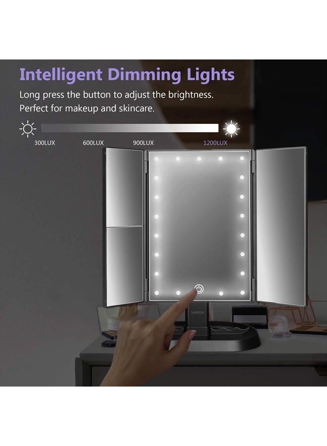 DeWEISN Trifold Lighted Vanity Makeup Mirror with 21 LEDs Lights,1x/2x/3x Magnification and Touch Screen Dimming,Two Power Supplies Makeup Mirror, Gift for Women - Image 5