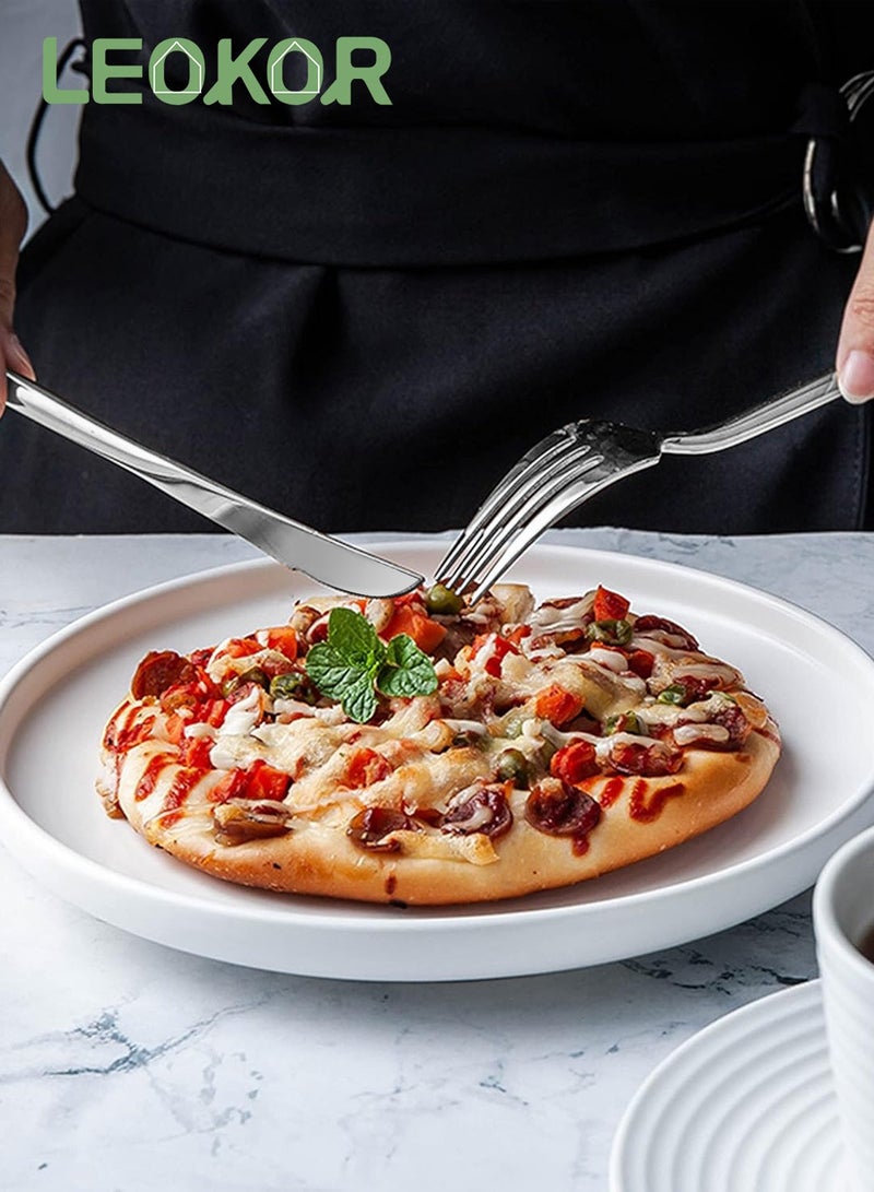 LEOKOR طقم أدوات مائدة 24 قطعة مع سكاكين وملاعق وشوك طقم أدوات مائدة ستانلس ستيل لـ 6 أشخاص فضي - Image 2