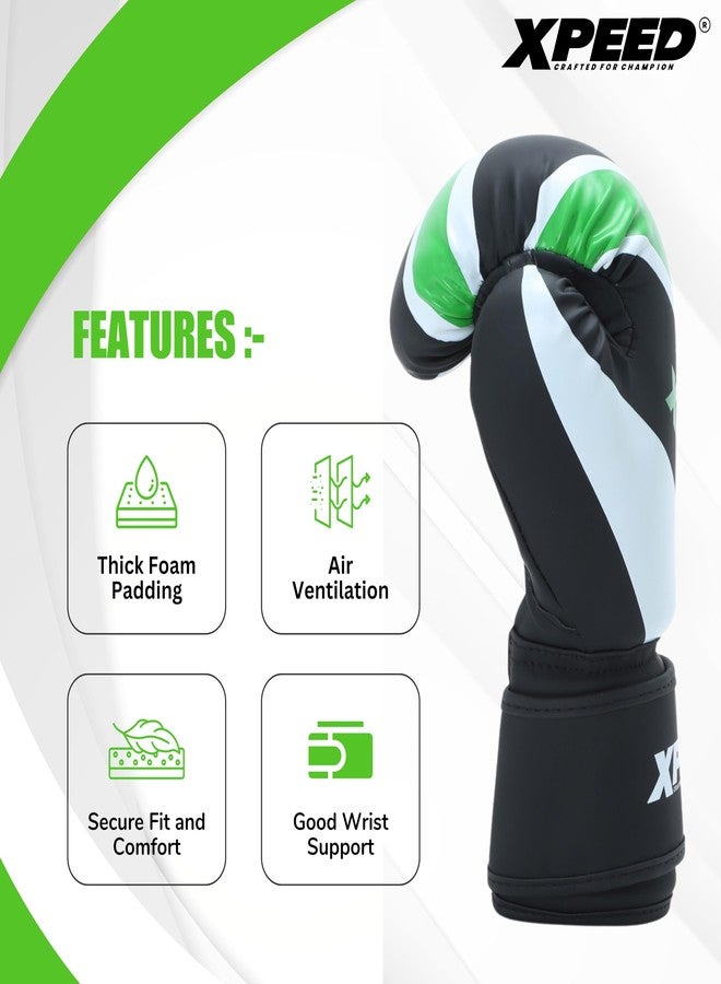 XPEED Boxing Gloves, PU XP401 PMFT Sparring Gloves for Boxing, MMA, Kickboxing, Muay Thai, Excellent Impact Resistance for Men & Women | Foam Padding | Velcro Hook and Loop Closure (12oz, Green) - Image 4
