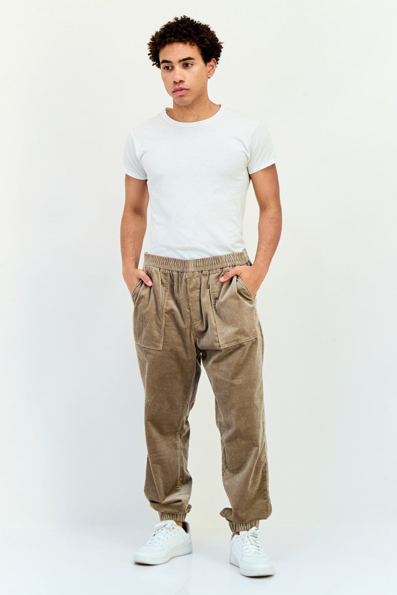 Selected Homme Men Tapered Fit Drawstring Corduroy Pants, Dark Tan  - Image 4