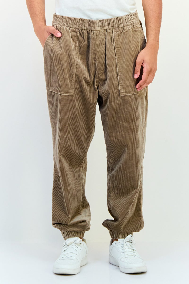 Selected Homme Men Tapered Fit Drawstring Corduroy Pants, Dark Tan  - Image 1