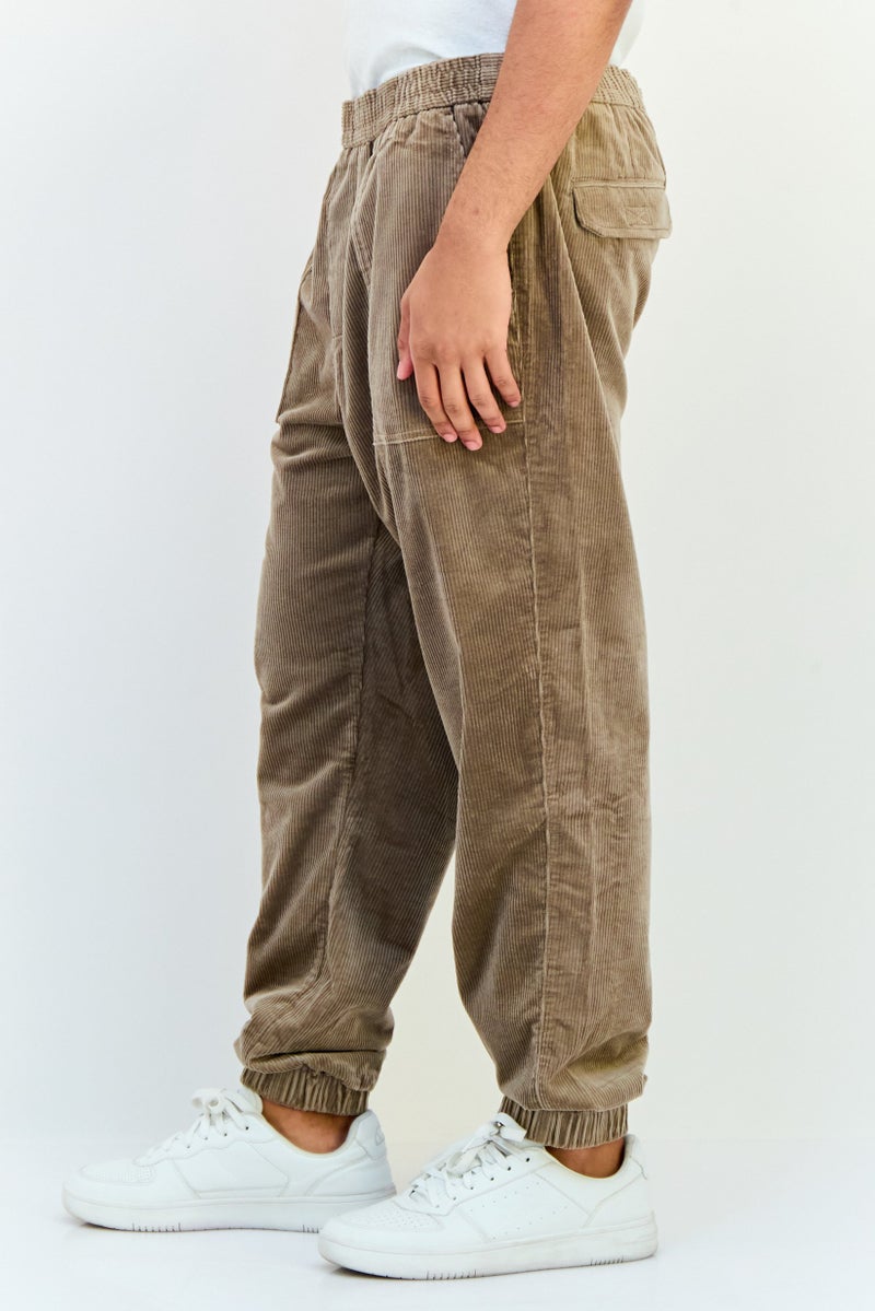 Selected Homme Men Tapered Fit Drawstring Corduroy Pants, Dark Tan  - Image 3