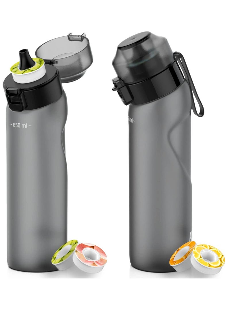 SYOSI - Flavored Water Bottle With Straw — 650mL Flavouring Water Bottle With 2 Flavor Pods Included, Flip Lid & Wide-Mouth Cap, Carry Strap, Leakproof, BPA Free, Black, Gym, Fitness - Image 1