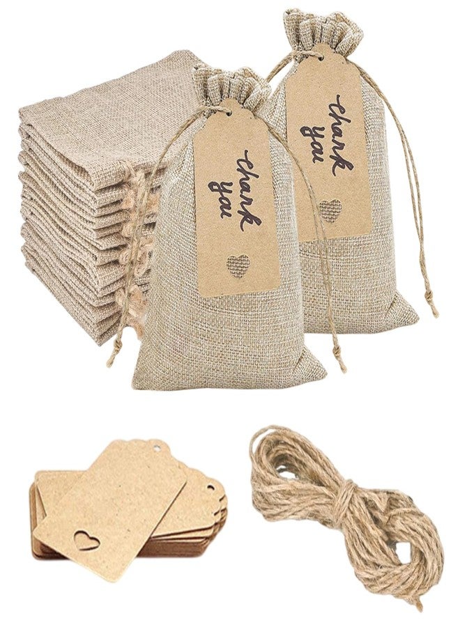 BMMN 50pcs Premium Burlap Gift Bags with Drawstring and 25Pcs Gift Tags & String, 4x6 Inch Reusable Gift Burlap Linen Sacks Bag, for Wedding Party, Jewelry Pouches, Kids Birthday, Christmas, Coffee, DIY Craft - Image 1