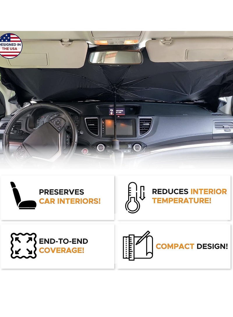 واقٍ شمس للزجاج الأمامي للسيارة | مظلة عاكسة قابلة للطي واقٍ شمس للسيارات، تحجب أشعة UV واقٍ شمس لحماية السيارة من الحرارة والأضرار (كبيرة 55 بوصة × 31 بوصة) - Image 2