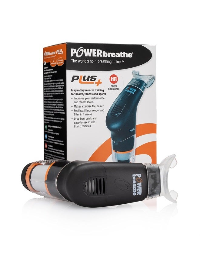 POWERbreathe - جهاز تمارين التنفس، مدرب التنفس وأداة العلاج لتقوية عضلات التنفس ومساعدة سعة الرئة، مدرب عضلات الشهيق المحمول - أسود، مقاومة ثقيلة