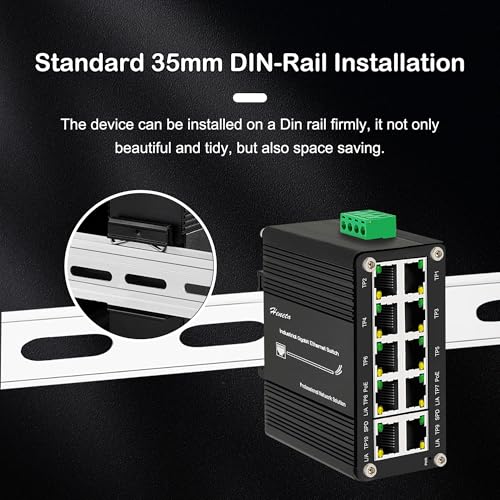 Hereta Industrial Hardened 10 Port Gigabit Ethernet PoE Switch, 8-Port 802.3at PoE+, 2 Uplink Ethernet Din Rail Switch, 20Gbps Switch Fabric, PoE Budget 240W for IP Camera,IP Phone,Wireless AP - Image 3