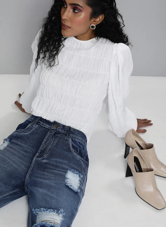 ساسافراس جينز نسائي قصير بخصر عالٍ ممزق بشدة