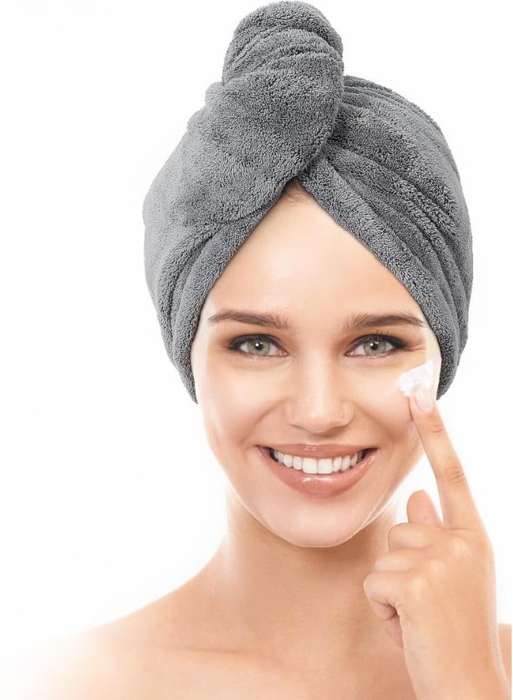 لفة منشفة للشعر منشفة ماصة للشعر تجفيف الشعر منشفة سحرية للشعر من الألياف الدقيقة فائقة الجفاف سريعة الجفاف للشعر، غطاء استحمام من الألياف الدقيقة للنساء رمادي - Image 1