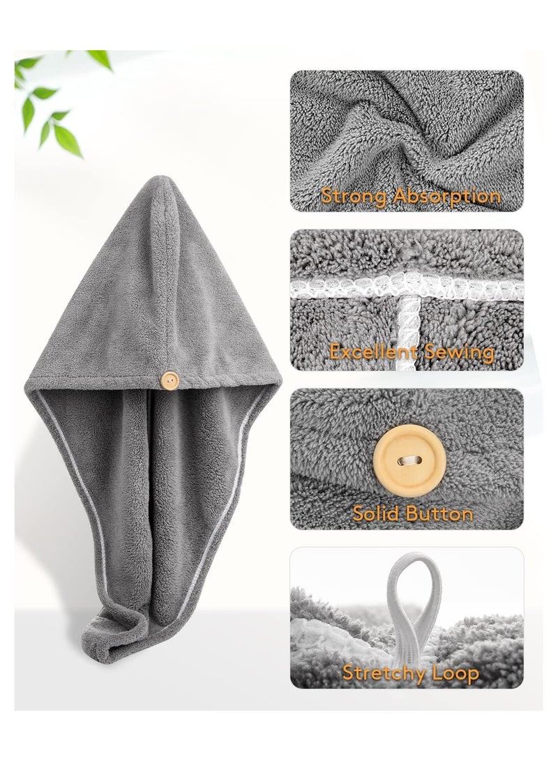 لفة منشفة للشعر منشفة ماصة للشعر تجفيف الشعر منشفة سحرية للشعر من الألياف الدقيقة فائقة الجفاف سريعة الجفاف للشعر، غطاء استحمام من الألياف الدقيقة للنساء رمادي - Image 2
