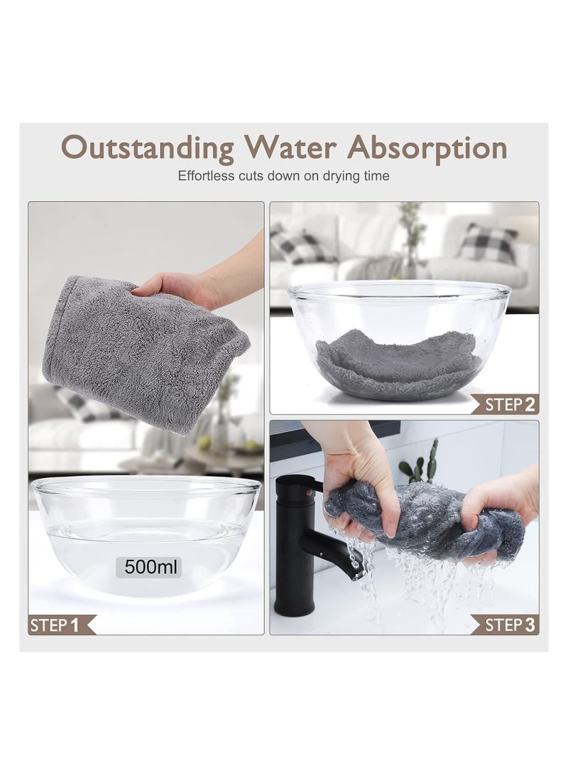 لفة منشفة للشعر منشفة ماصة للشعر تجفيف الشعر منشفة سحرية للشعر من الألياف الدقيقة فائقة الجفاف سريعة الجفاف للشعر، غطاء استحمام من الألياف الدقيقة للنساء رمادي - Image 3