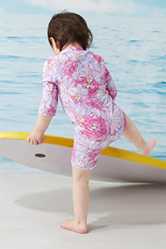 UMELOK Toddler Girls Swimsuit One Piece Full Zip with Long Sleeve UPF 50+ Sun Protection Swimwear Rash Guard Shirts Pink Flower,3Y - Image 4