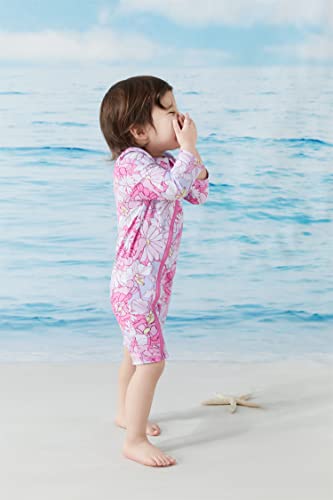 UMELOK Toddler Girls Swimsuit One Piece Full Zip with Long Sleeve UPF 50+ Sun Protection Swimwear Rash Guard Shirts Pink Flower,3Y - Image 3